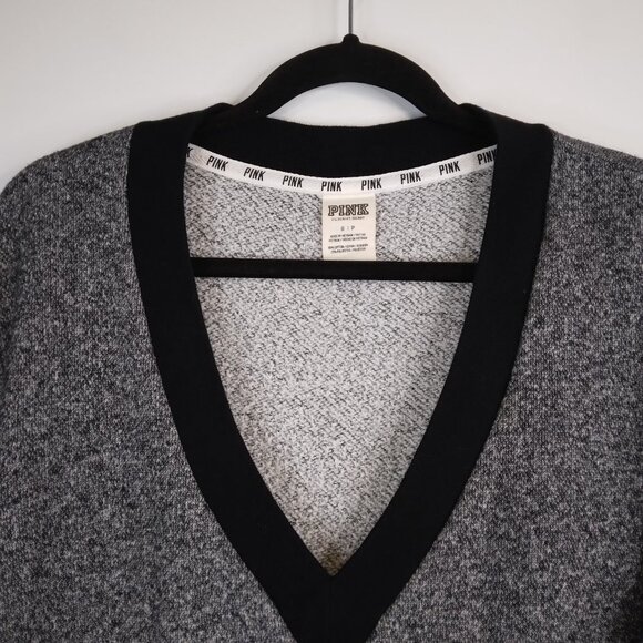 Victoria’s Secret PINK Charcoal Varsity V Neck Pullover Sweater Size S - Picture 2 of 10